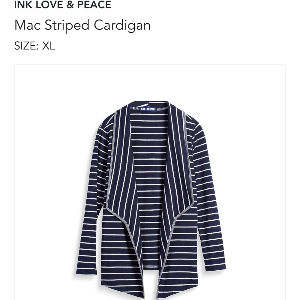 Striped drape front cardigan with pockets
